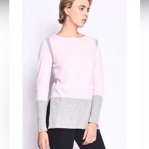 3VERY 2-TONE BOAT NECK W. SIDE SLITS Cashmere Sweater